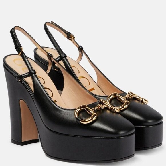 Gucci High Heel Pump with Horsebit Black Leather Size 40 - Picture 1 of 8